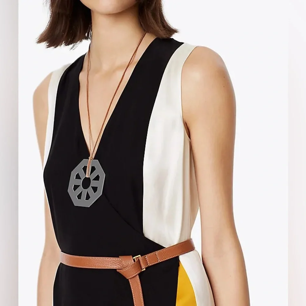 NWT $798 Tory Burch Black Clarice Colorblock Wrap Silk Dress